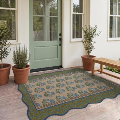 Bluebell Washable Floral Easy Jute Area Rug, Non-Slip Indoor Outdoor Farmhouse Carpet