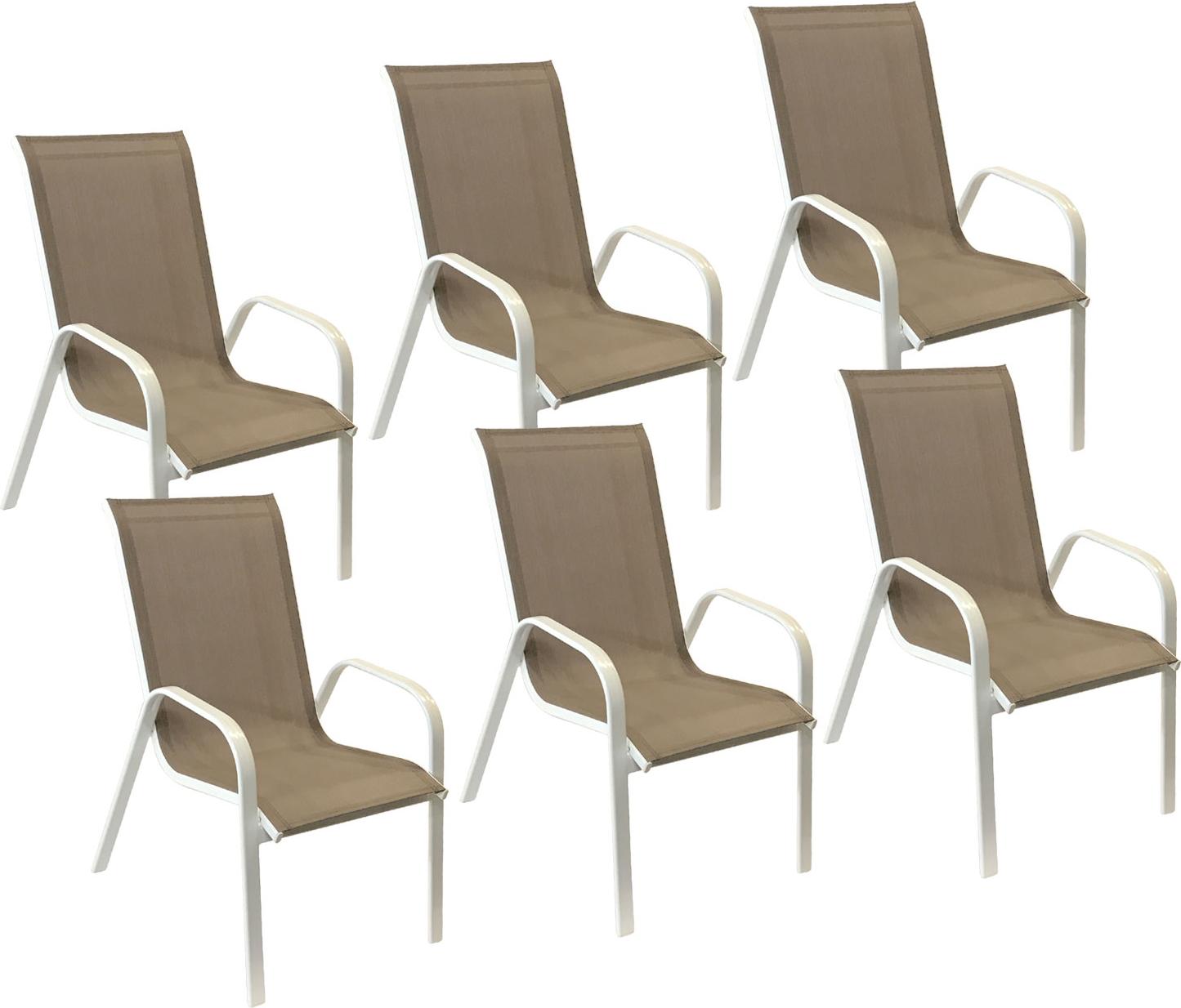 6erSet Stühle MARBELLA aus taupefarbenem Textilene - weißes Aluminium