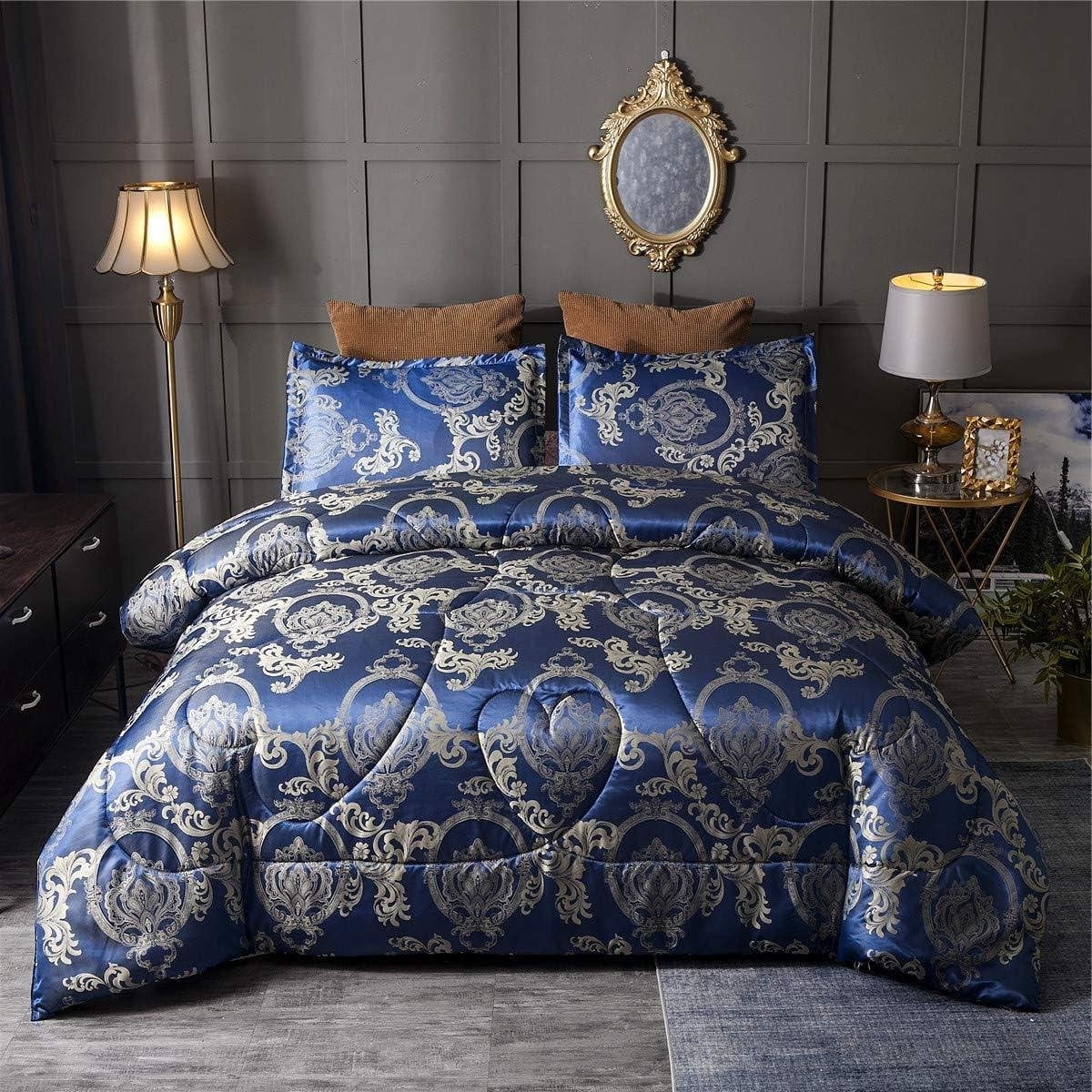 Blauwe Dekbed Set met Jacquard Ontwerp voor Queen Bedden