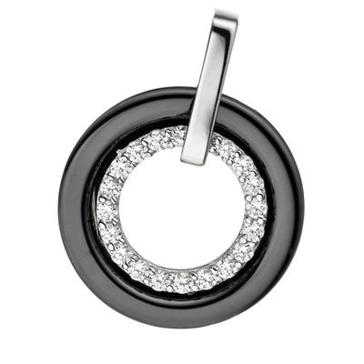 Runder Anhänger JOBO "mit 20 Zirkonia", silber (silber 925), Schmuckanhänger, Damen, Keramik Silber 925 (Sterlingsilber), Keramik, Silber 925 (Sterlingsilber), 925 Silber mit Keramik kombiniert