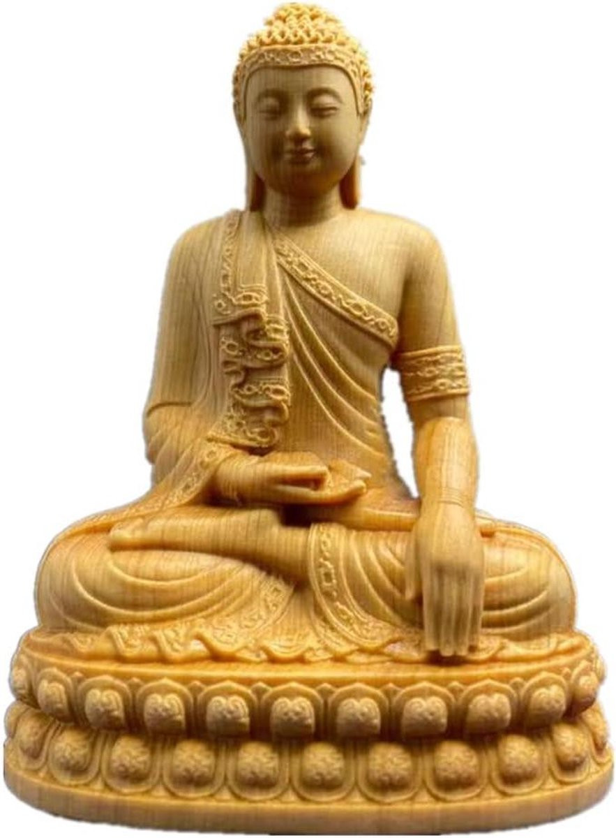 Handgesneden Boeddha Beeld Tathagata Ornament Houtkleurig 10 cm