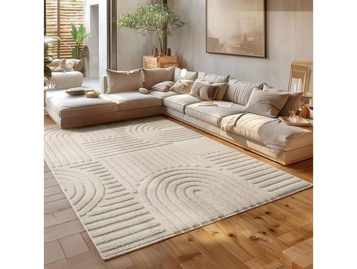 LIVUM Tapis Salon\, Chambre\, Moderne et Design en Relief\, Doux et Confortable (Beige\, 160x230cm)