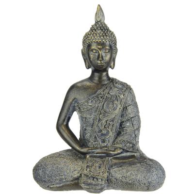 Dekofigur I.GE.A. "Buddha Figur sitzend meditierend Statue Figuren Skulptur", braun (braun, grau), B:15cm H:20cm, Polyresin, Dekofiguren, Garten-Figur Wohnaccessoire