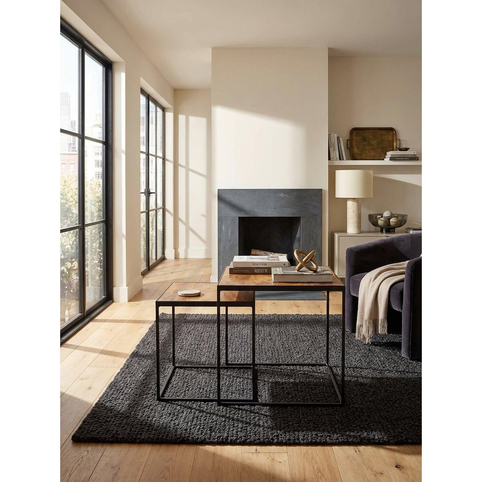 Couchtisch Set – 2-teilig Eckig Mango Massivholz Metall Industrial