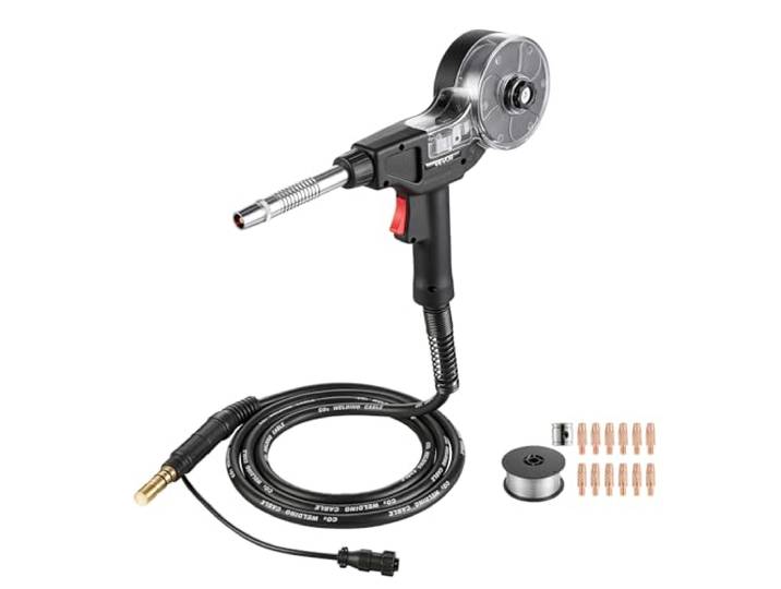 VEVOR Pistolet à Bobine MIG 135 A Torche à Bobine MIG Remplacement pour Miller Spoolmate 100\, avec Câble 3 m\, 5 Embouts Contact 0\,9 mm 5 Embouts Contact 0\,8 mm Supplémentaires\, Fil Soudage Alu 0\,9 mm