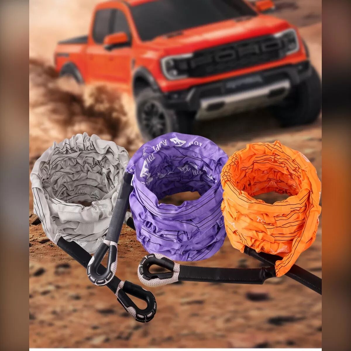 INF Corde de Remorquage Véhicule 32mm pour Urgence Outdoor - Sangle Élastique Nylon Tout-Terrain avec Manchon de Protection, 9M
