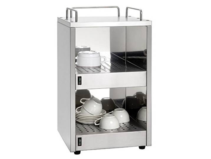 SARO Tassenwärmer für Gastronomie – Edelstahlgehäuse – Für ca. 72 Tassen – 2 Ablageebenen – Maße: 32×32×54,5 cm – 140 W – Mit Abstellflächen für Tassen & Untertassen – Modell ATHOS