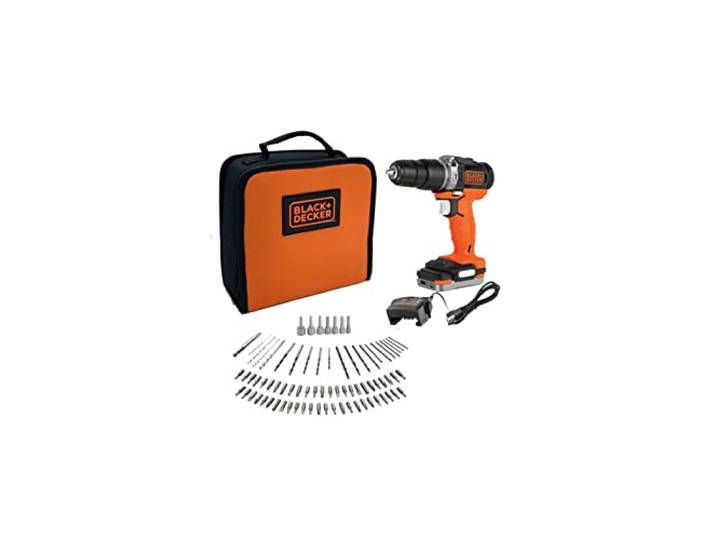 BLACK+DECKER Perceuse visseuse à percussion sans fil 12 V + 80 accessoires + 1 batterie 1\,5 Ah + 1 sac de transport - BLACK+DECKER - BDCHD12S1A-QW