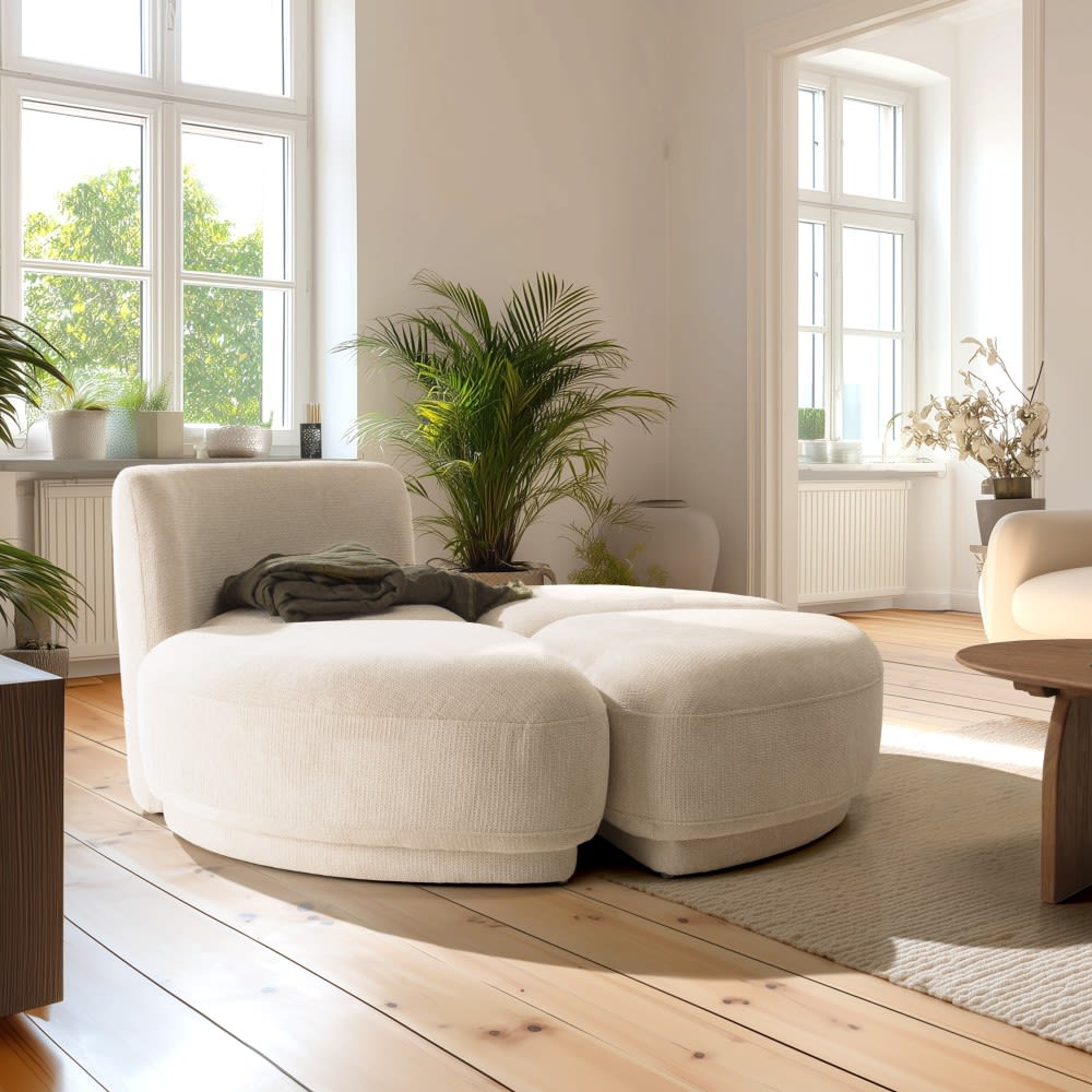 MACABANE Ensemble canapé 1 place avec dossier et 3 poufs Beige 137x63x137cm