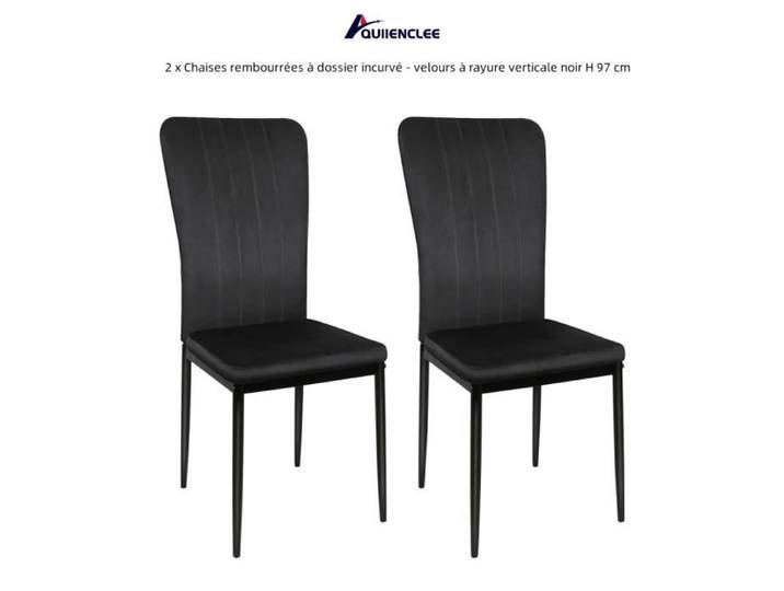 QUIIENCLEE 2 x Chaises rembourrées à dossier incurvé - velours à rayure verticale noir H 97 cm