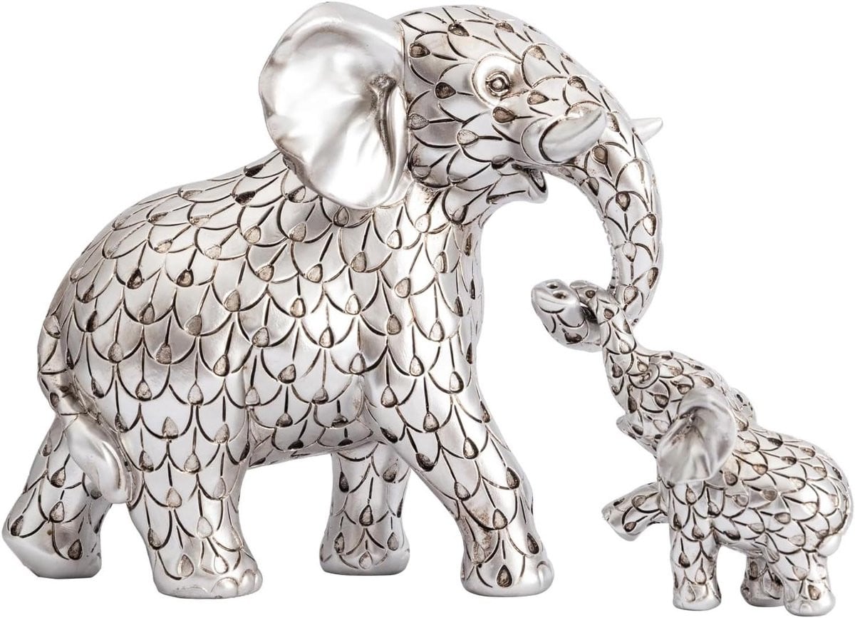 Zilveren Olifant Beeld - Vintage Geluksbrenger Decoratie voor op Tafel