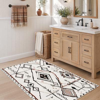 Lee Boho Moroccan Area Rug, Washable Non-Slip Geometric Farmhouse Carpet