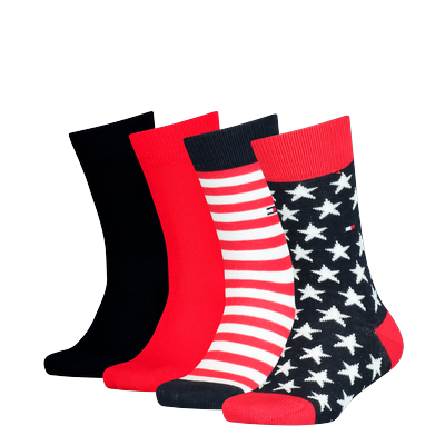 Socken TOMMY HILFIGER "TH KIDS SOCK 4P STARS & STRIPES ECOM", Mädchen, Gr. 31-34, bunt (tommy original), Baumwolle, Elasthan, Polyamid, gemustert, gestreift, mehrfarbig, Socken Socken, mit auffälligen Designakzenten