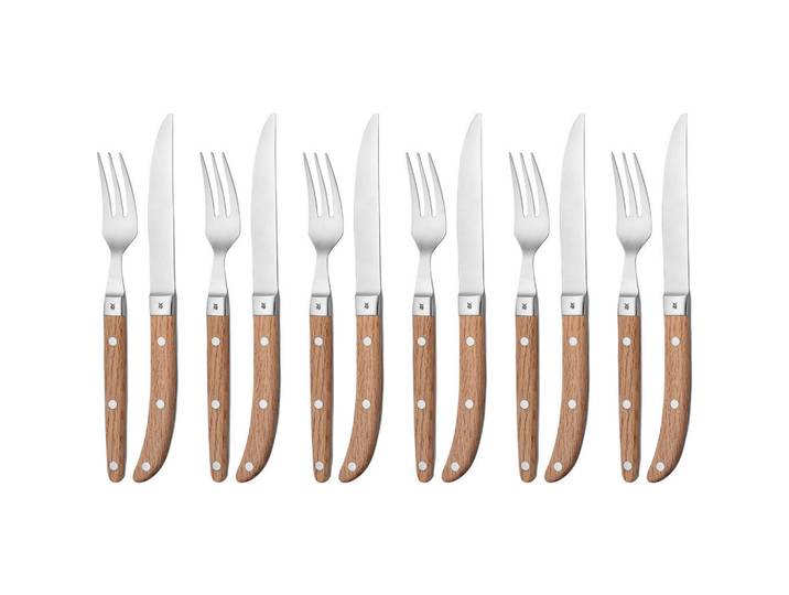 WMF Steakbesteck, Braun, Edelstahlfarben, Holz, 12-teilig, Eiche, 23x5.5x26 cm, rostfrei, Besteck, Besteck-Sets