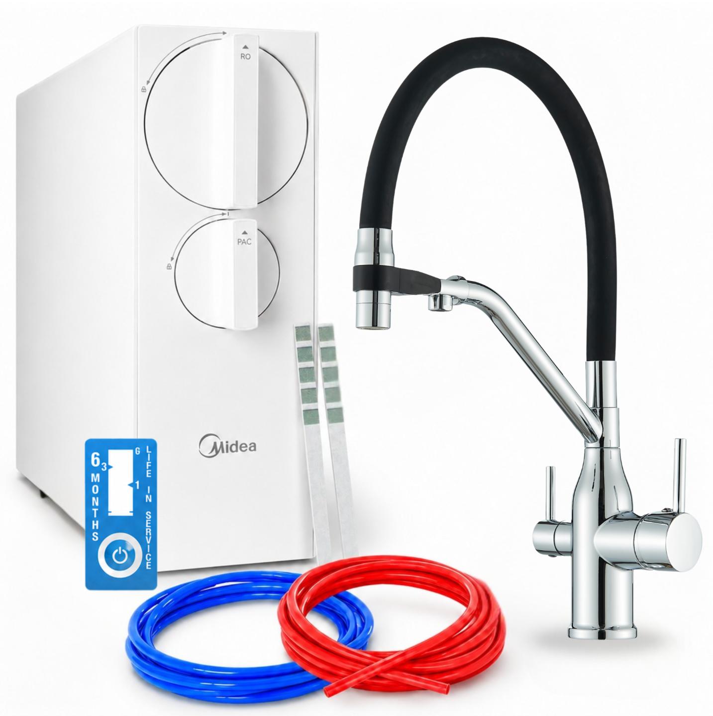 Wasserfiltersystem Ari Umkehrosmose 800 Gpd, Zweigriffarmatur Mit Keramikkartusche, Perlator, 360 Grad Schwenkbar, Inklusive Anschlussschläuche, Chrom