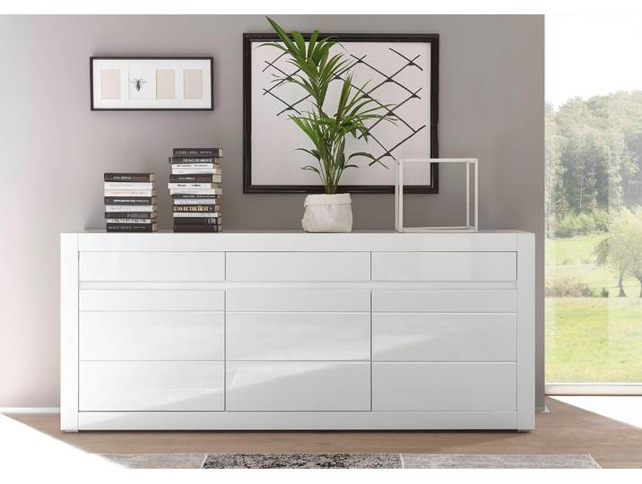 Sideboard HOME AFFAIRE Carat , weiss (weiß, weiß hochglanz), B:217cm H:90cm T:42cm, Sideboards, Sideboard, Breite 217 cm, wird mit zwei Leisten angeliefert, 1 x grau, 1 x weiss