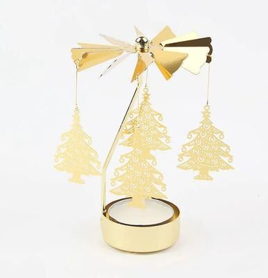 Inspired Living Enchanting Rotating Christmas Candle Holder And Candle Carousel pine Tree