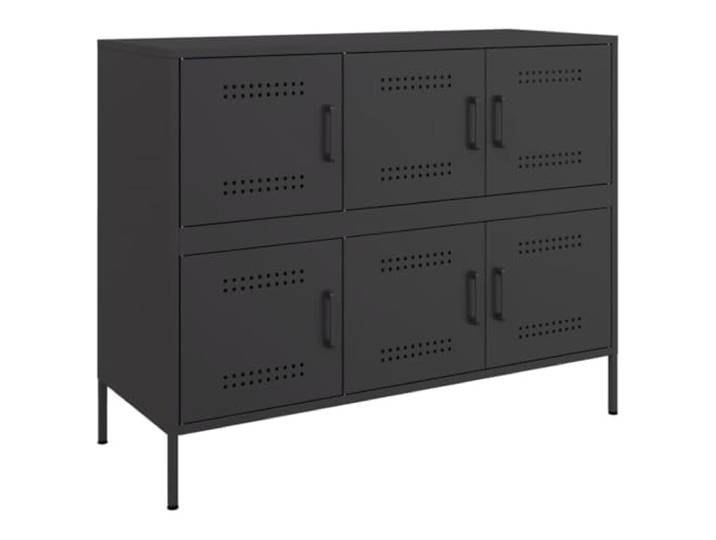 KGFHERENB Sideboard Schwarz 100,5x39x79 cm Metall Anrichte 6 Türen Industrie Beistellschrank aus kaltgewalztem Stahl für Wohnzimmer und Schlafzimmer mit verstellbaren Füßen und 6 Fächern.