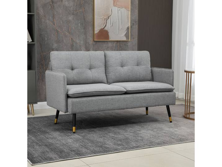 HOMCOM Canapé 2 Places Scandinave Tissu Gris 139cm