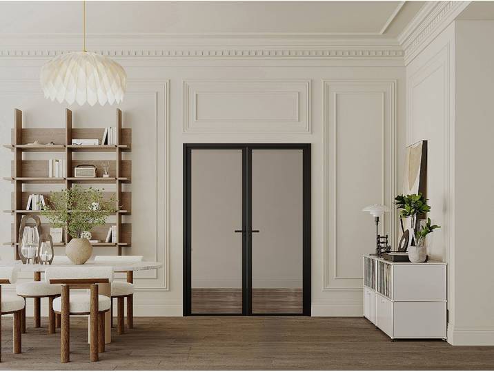 Tür-Set - zwei Flügel - wendbar - Aluminium & getöntes Sicherheitsglas - 2 x 204 x 73 cm - Schwarz - LOXTON