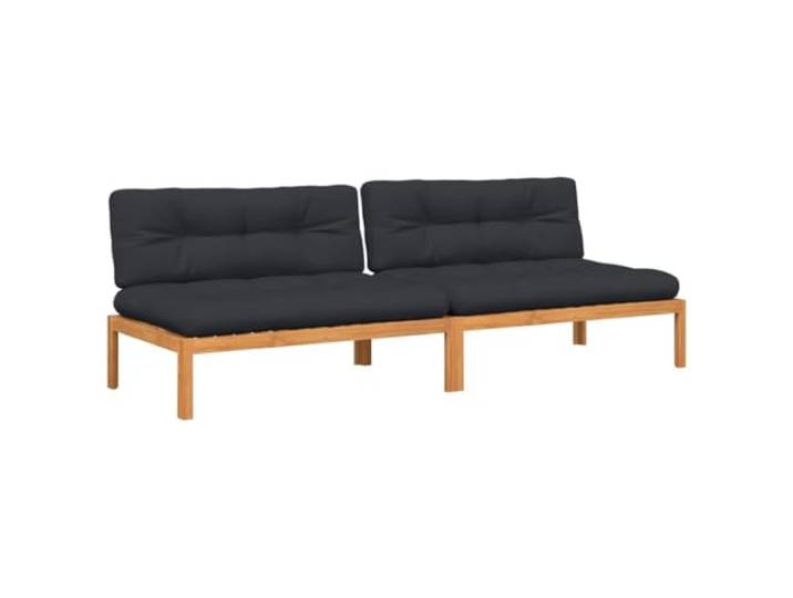 GHVBNMF 2er Set Garten Mittelsofa aus Akazienholz mit Kissen Erweiterbares Modulsofa aus Echtholz mit bequemen Polstern für Terrasse, Balkon und Hinterhof. Stabil und langlebig.