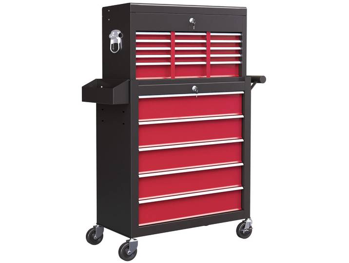 Homcom Werkstattwagen mit Rollen, mit 14 Schubladen, Rot, Metall, 33x75x76 cm, Freizeit & Co, Heimwerken, Werkstatteinrichtung