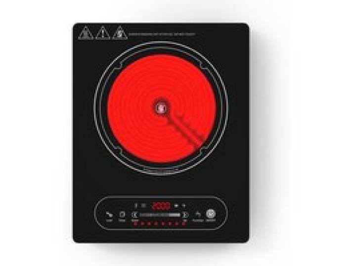Plaque Vitrocéramique Portable 1 Feu 220V 2000W Commande Tactile LED 10 Niveaux De Puissance Minuterie 4H Sécurité Enfant