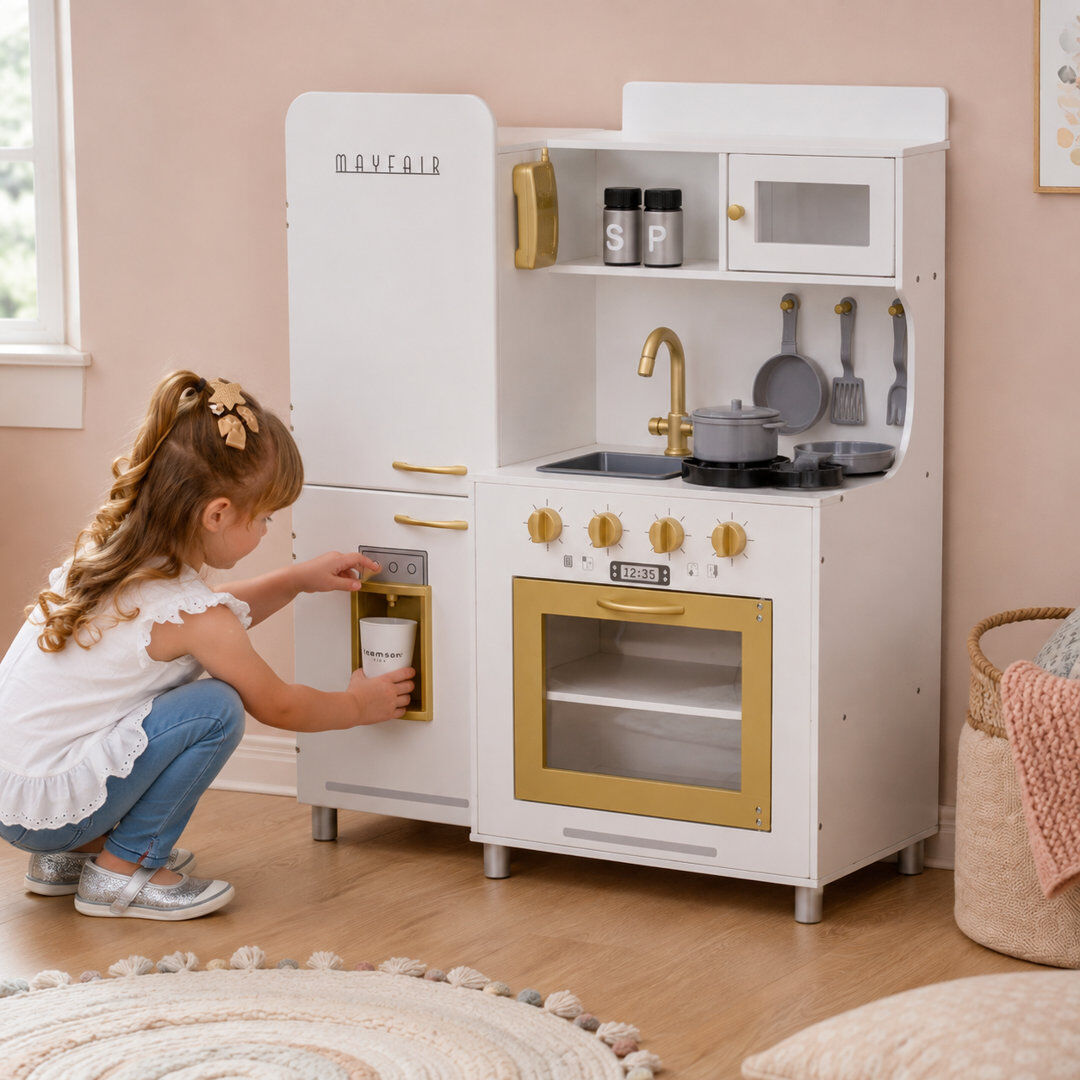 Teamson Kids Play Kitchen Set with Ice Maker, Lights, Sounds and 12 Accessories White 93cm H X 84.5cm W X 29.5cm D