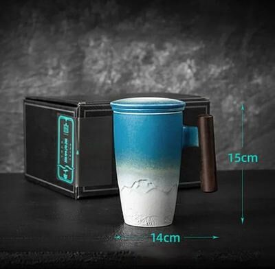 Uplift Treasures Retro Ceramic Mug With Wooden Handle And Lid e 300 Ml