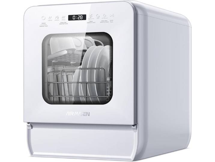 Airmsen Tischgeschirrspüler ECO-Modus,5L wassertank,9 Programme,Selbstreinigend, 1-24H Timer ZMW-DUHC01, 5 l, 4 Maßgedecke, Geeignet für Hausküchen, Wohnungen, Schlafsäle und Wohnmobile