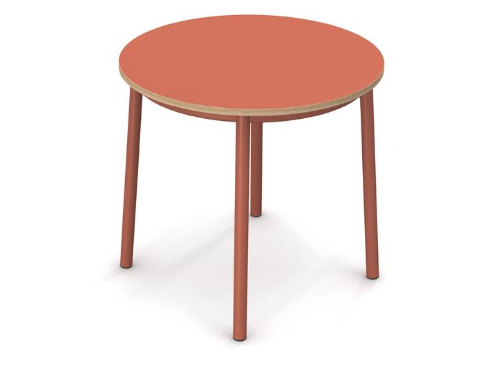 Sokoa Table de restauration ronde Klik H. 74 cm - Plateau Corail - Pieds Corail