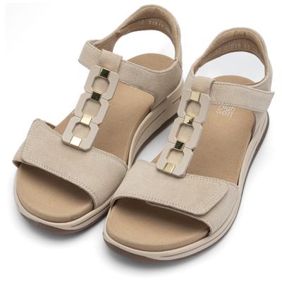 Keilsandalette ARA "OSAKA-S", Damen, Gr. 36, beige (hellbeige), Veloursleder, unifarben, Basic, Schuhe, Keilabsatz, Riemchensandale mit High Soft-Funktion, H-Weite