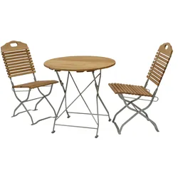 Kurgarten - Garnitur BAD TÖLZ 3-teilig (2x Stuhl, 1x Tisch 77cm rund), Flachstahl verzinkt + Robinie, klappbar