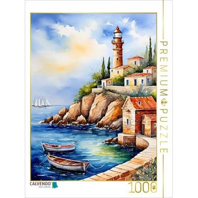 CALVENDO Puzzle Leuchtturm vor dem Hafen | 1000 Teile Lege-Größe 64x48cm Foto-Puzzle für glückliche Stunden