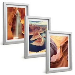 BILDER SET 3er Set - 20x30 cm Silberner Rahmen - Wasserfall in der Schlucht