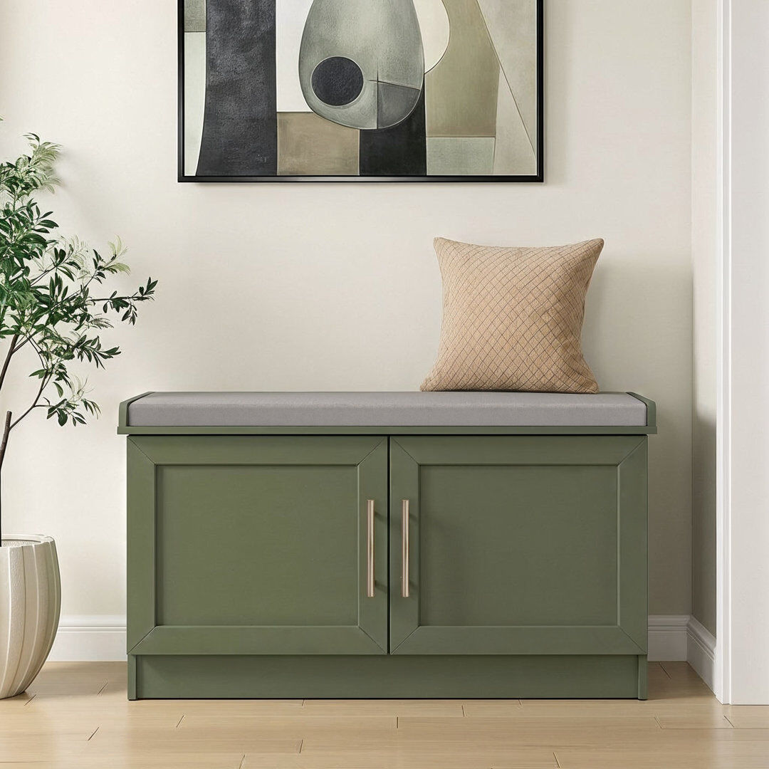 August Grove Cleverton 2 Door Storage Bench Kale Green 49cm H X 90cm W X 35.3cm D