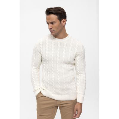 Rundhalspullover FELIX HARDY "Pullover mit Rundhalsausschnitt aus Kabelstrick", Herren, Gr. XXL, weiß (ecru), 100% Baumwolle, Rundhals, Pullover Rundhalspullover