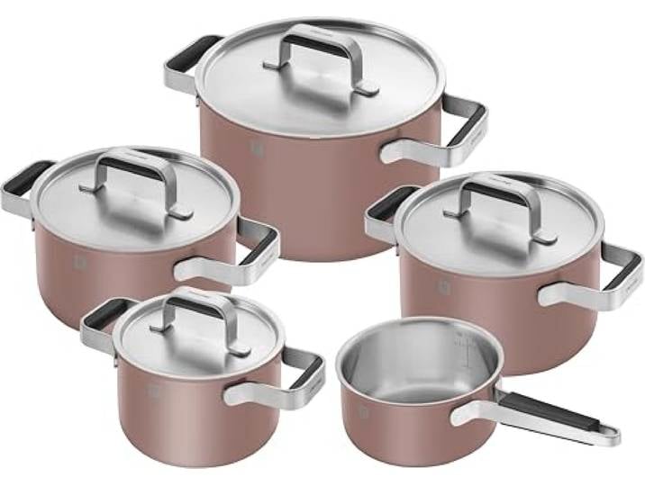 ZWILLING PURE Kochtopfset, 5-tlg, 18/10 Edelstahl, Keramik-Außenbeschichtung, Stay-Cool-Griffe, Spülmaschinengeeignet, Rosé