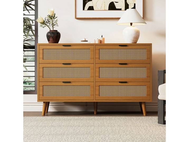 Commode 6 tiroirs en bois Poignées métalliques Noyer 120×76 5×40 cm