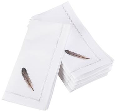 Saro Lifestyle Embroidered Gray Feather Hemstitched Cotton Napkin (Set of 6)