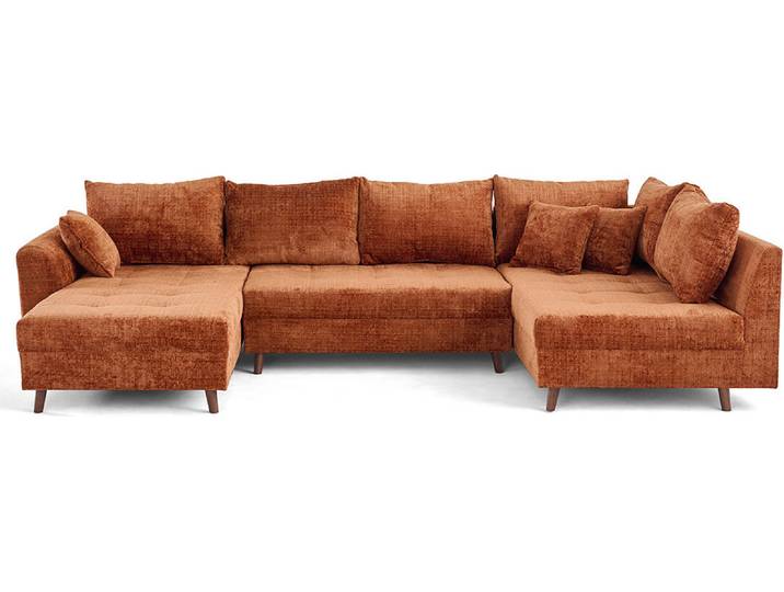 Lisa Design Rune - canapé panoramique d'angle droit 7 places en velours texturé \, Rouille