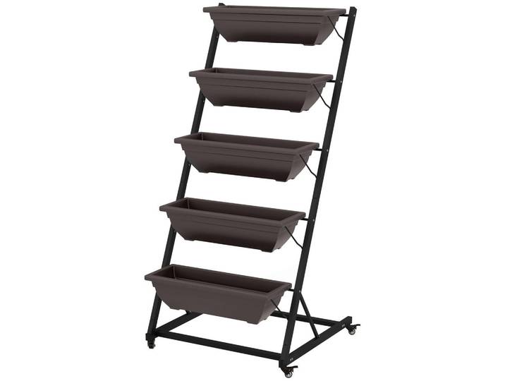 Outsunny Blumentreppe mit Rollen Braun 65/67/145 cm, Metall, 14 L, 67x145x65 cm, Wohnzimmer, Wohnzimmertische, Blumenständer