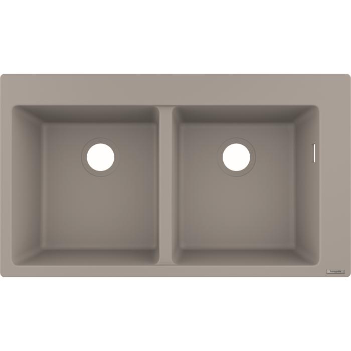 hansgrohe Einbauspüle 43316380 880 x 510 mm, 2 Hauptbecken, Hahnlöcher vordefiniert, betongrau