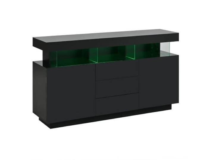 Sideboard 140x35x80 cm Schwarz mit LED Schwarz, Hochglanz, Spanplatte & Acryl, 140x35x80 cm, LED mit FB, 3 Schubladen, 2 Schiebetüren, Montagesatz