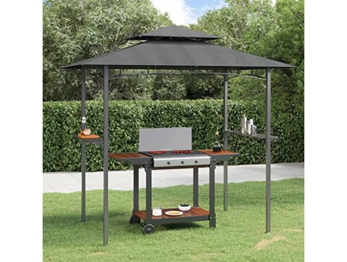 Grillpavillon mit Seitenregalen, Anthrazit, 240x150x243 cm, Stahlrahmen Stahlrahmen, Polyesterdach, PA-Beschichtung, Lichthaken, Flaschenöffner, 2 Ablagen