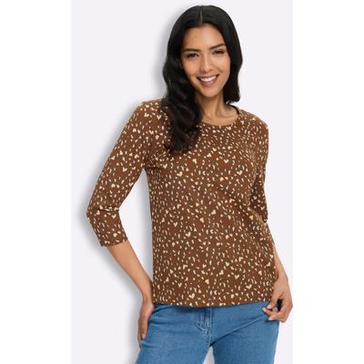 3/4-Arm-Shirt CLASSIC BASICS "3/4-Arm-Shirt", Damen, Gr. 50, braun (schoko, sand, bedruckt), 100% Baumwolle, gemustert, Rundhals, Shirts 3/4-Arm-Shirt