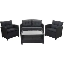 Décoshop26 - Gartenmöbelset aus Polyrattan für Terrasse oder Balkon Sofa Sessel Kissen und Couchtisch Anthrazit 04_0005632