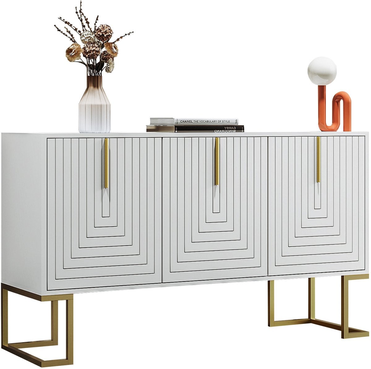 Merax Modern 3-deurs dressoir met verstelbare planken en metalen handgrepen - Wit