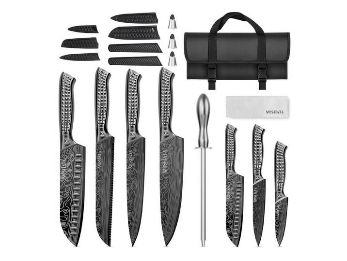 LuxusKollektion Messer-Set Küchenmesser Set 12-teilig mit Tasche & Wetzstahl