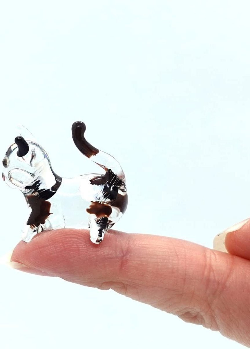 Calico Glazen Katje Miniatuur Beeldje Handgeblazen Decoratie